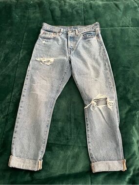 Levi's 501 Light Blue Relaxed Ripped Jeans